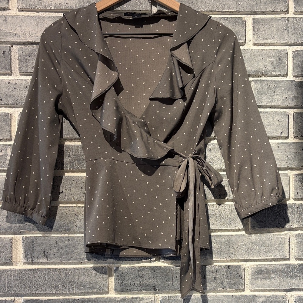 Banana Republic Polka Dot Wrap Blouse - Gray, Size 0P